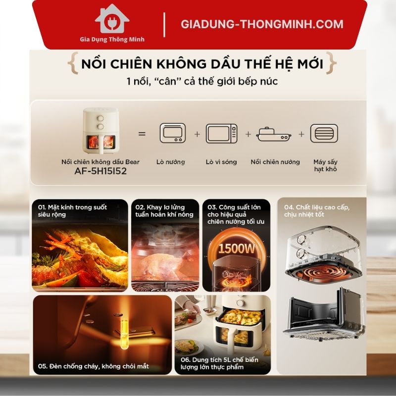Nồi chiên không dầu Bear 5L AF-5H15I52 (3) Nồi chiên không dầu Bear 5L AF-5H15I52 tiện lợi